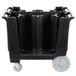 A black plastic Cambro dish caddy with wheels.