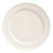 A white Libbey medium rim porcelain plate with swirls on it.