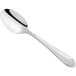 An Acopa Monaca stainless steel teaspoon with a black handle on a white background.