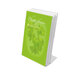A Universal clear acrylic plastic L-style picture frame holding a green book with a green cover.