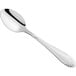 An Acopa Monaca stainless steel dinner/dessert spoon with a handle.