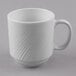 A white Libbey stacking mug with a wavy design on the handle.