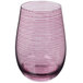 A Stolzle lilac stemless wine glass with a thin stripe design.