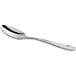 An Acopa Monaca stainless steel demitasse spoon with a silver handle on a white background.