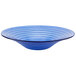 An American Metalcraft Glacier Blue glass bowl with a spiral design in black.