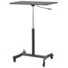 A black rectangular Victor High Rise Collection mobile sit-stand workstation with a silver metal pole.