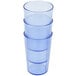 A stack of three slate blue Cambro plastic tumblers.