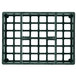 A white polyethylene square grid with black containers in it.