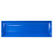 A cobalt blue cast aluminum rectangular platter with flared edges.