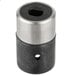 A black and silver metal cylinder with threaded sockets.