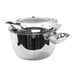 A Tablecraft stainless steel soup chafer with a lid and a ladle.