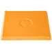 An orange rectangular cast aluminum cooling platter with a logo on it.