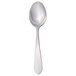 A close-up of a Reed & Barton stainless steel dessert spoon with a silver handle.