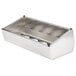A silver stainless steel countertop container with holes for 10 cylinders.