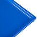 A close-up of a cobalt blue rectangular Tablecraft tray.