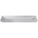 A natural cast aluminum rectangular platter with flared edges on a white surface.