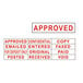A close-up of a red self-inking stamp that says "approved certified electronic filed" in white text.