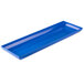 A blue rectangular Tablecraft cast aluminum platter with a flared edge.