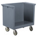 A Cambro granite gray plastic tray cart with wheels.