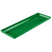A green rectangular Tablecraft cast aluminum tray with a handle.