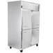 A Traulsen stainless steel reach-in refrigerator with two half doors.