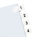 A white sheet with Redi-Tag white number tabs with numbers 1 through 10 on them.
