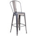 A gray metal Flash Furniture bar stool with a backrest.