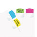 A white piece of paper with four Redi-Tag self-stick index tabs in blue, yellow, green, and pink with black text.