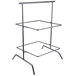 A gray powder coated iron square 2-tier tilted riser with gun metal finish.