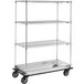 A Metro Super Erecta metal shelving truck with polyurethane casters.