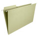 A close-up of a green Smead FasTab hanging file folder.