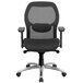 A black Flash Furniture office chair with a chrome base and black mesh seat and wheels.