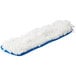 A Rubbermaid Flow blue and white mop pad with white hook and loop fringe.