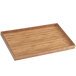 A rectangular bamboo tray with a wooden handle.