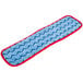 A red Rubbermaid HYGEN microfiber wet mop pad with blue stripes.