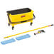 A yellow Rubbermaid mop and bucket kit with a blue handle.