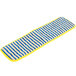 A yellow and blue striped Rubbermaid HYGEN wet mop pad with hook and loop backing.