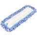 A blue and white Rubbermaid wet mop pad with hook and loop ends.