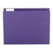 A purple Smead hanging file folder with repositionable poly tab.