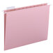 A pink Smead file folder with white repositionable plastic tabs.