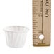 A ruler next to a Solo white paper portion cup.