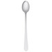 A white Libbey baguette iced tea spoon with a silver stainless steel spoon.