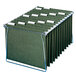 A green Smead hanging file folder with white paper inside.