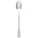 A World Tableware stainless steel iced tea spoon with a black tip and silver handle.