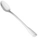 A World Tableware Columbus stainless steel iced tea spoon with a white handle.