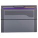 A grey file folder with colorful files.