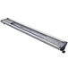 A long rectangular metal light fixture with curved lights on the bottom.
