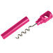 A pink Franmara corkscrew with a silver spiral and metal handle.