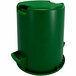 A Carlisle green plastic trash can with a lid.