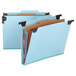 Two blue Smead FasTab hanging classification folders with right of center tabs.